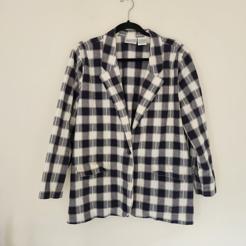 Vintage Plaid Cotton Blazer - Picture 2 of 7